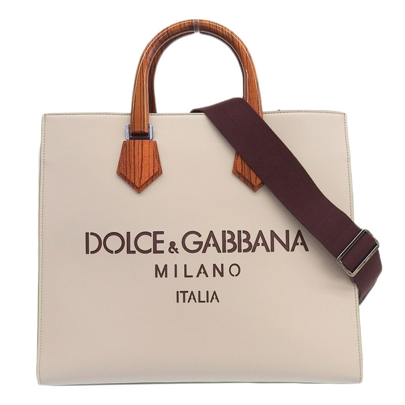 ドルチェ＆ガッバーナ DOLCE&GABBANA ロゴショッピングバッグ 2WAYバッグ トートバッグ ショルダー レザー ベージュ 中古 新入荷 OB1891