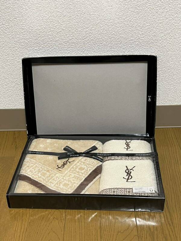 未使用 yves saint laurent イヴ・サンローラン フェイスタオル ゲストタオル タオルチーフ YSL 