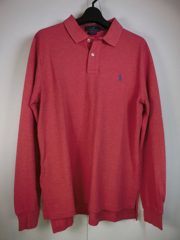 ♪中古品★POLO by RALPH LAUREN/ポロ　ラルフローレン(L)★メンズ・オレンジ系長袖ポロシャツ CUSTOM FIT　 　　