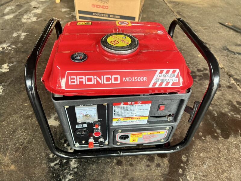 新品、エンジン発電機 BRONCO MD1500R レジャー キャンプ 災害用へ 100V-750W
