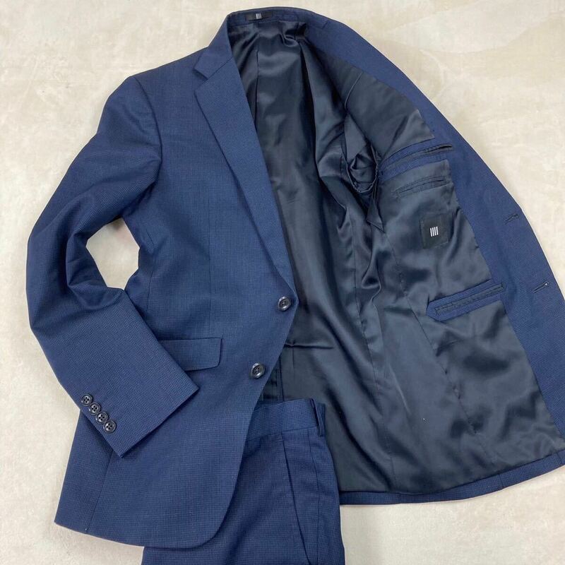 美品　スーツセレクト　セットアップスーツ　ネイビー　千鳥格子 M テーラードジャケット　ビジネス　紺ブレ