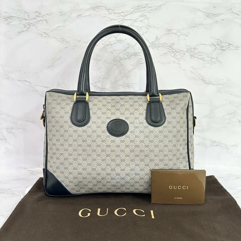 グッチ オールドグッチ GUCCI ボストンバッグ マイクロGG ネイビー 自00240