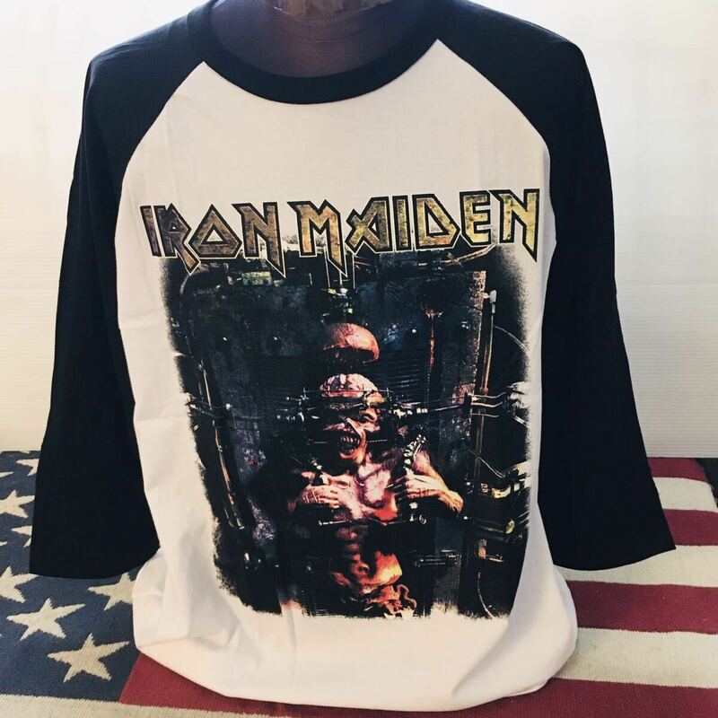 80年代バンド　アイアンメイデン　L ラグラン　バンドTシャツ　ロックTシャツ