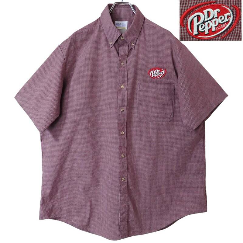 5815/USA製ビンテージ RIVERSIDE 半袖ワークシャツ 17-17 1/2●Dr Pepper 刺繍ドクターペッパー洗濯プレス済●ネコポス可● 古着