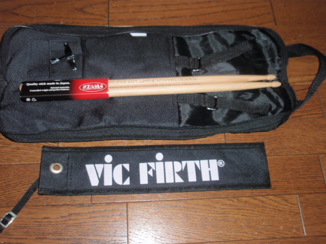 ドラムステックケース　＋　VIC FIRTH ロゴマーク帯　 並上 　＆ 　チューニングキー、未使用ドラムステック　現状