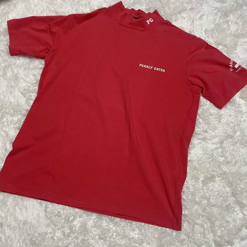 【美品】PEARLY GATES パーリーゲイツ 半袖Tシャツ ティーシャツ ハイネック モックネック GOLF ゴルフウェア 無地 ピンク 5（L相当）