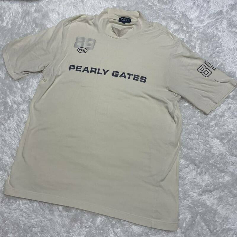 【美品】PEARLY GATES パーリーゲイツ 半袖Tシャツ ティーシャツ ハイネック モックネック GOLF ゴルフウェア 無地 ベージュ L 5