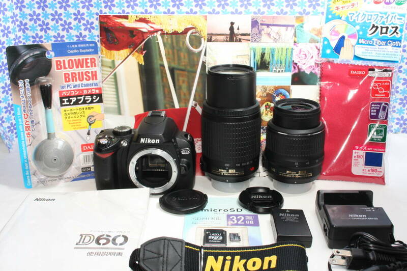 極上美品★ニコン Nikon D60 ダブルズームキット★高画質★軽量・コンパクト★送料無料★