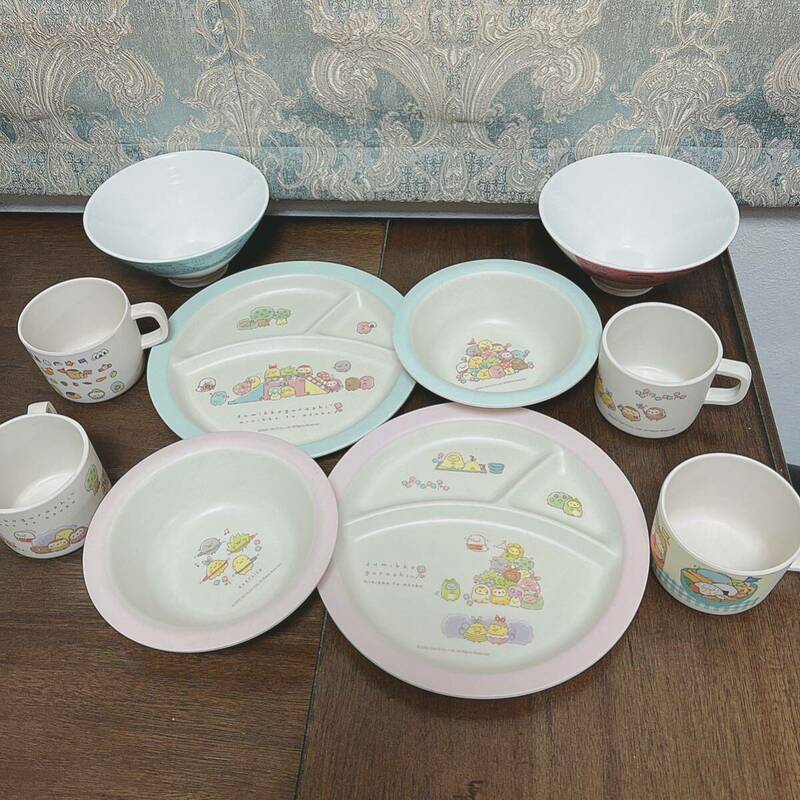 中古 すみっコぐらし サンリオ Sanrio バンブーファイバー 陶器 食器 10点 セット おまとめ プレート ボウル コップ カップ 丼 茶碗 used