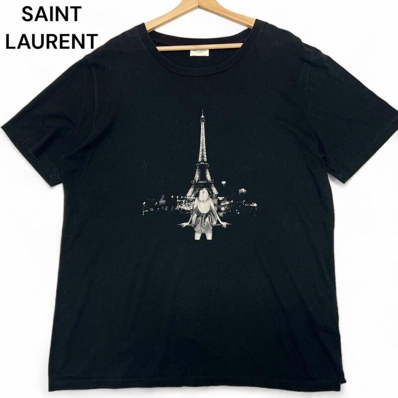 美麗品◎XLサイズ!!サンローラン【希少なビッグサイズ】SAINT LAURENT エッフェル塔 プリント Tシャツ 半袖 ブラック イタリア製◎メンズ