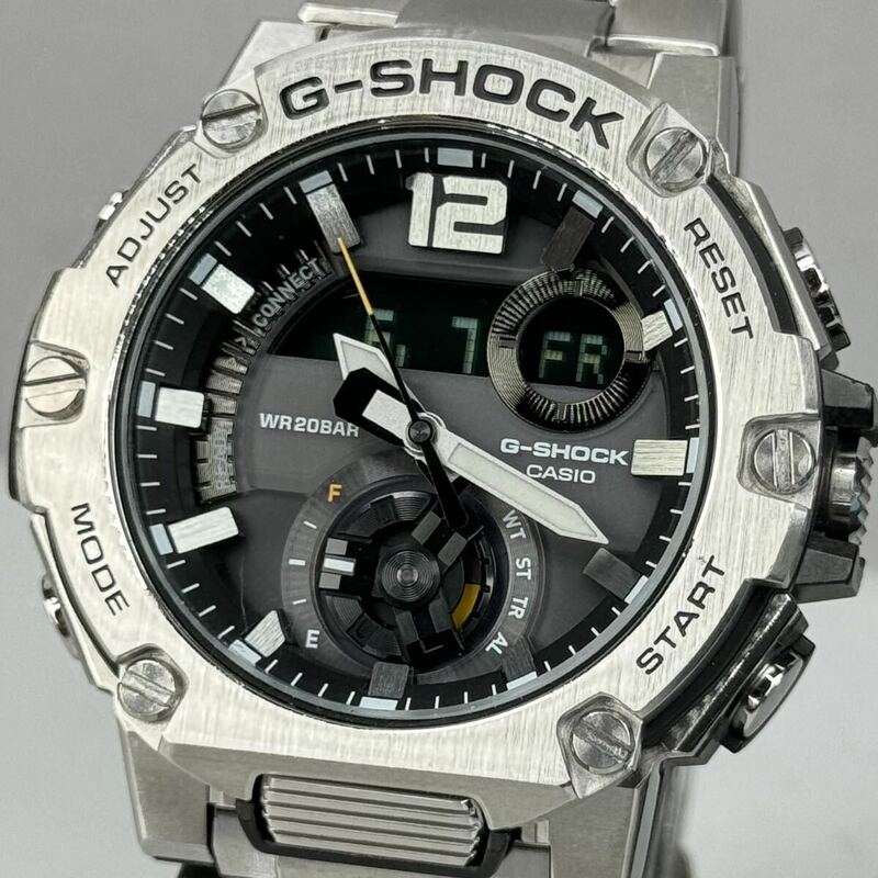 美品 G-SHOCK GST-B300SD-1AJF GスチールG-STEEL タフソーラー Bluetooth搭載モバイルリンク アナデジ ブラック シルバー メタルバンド