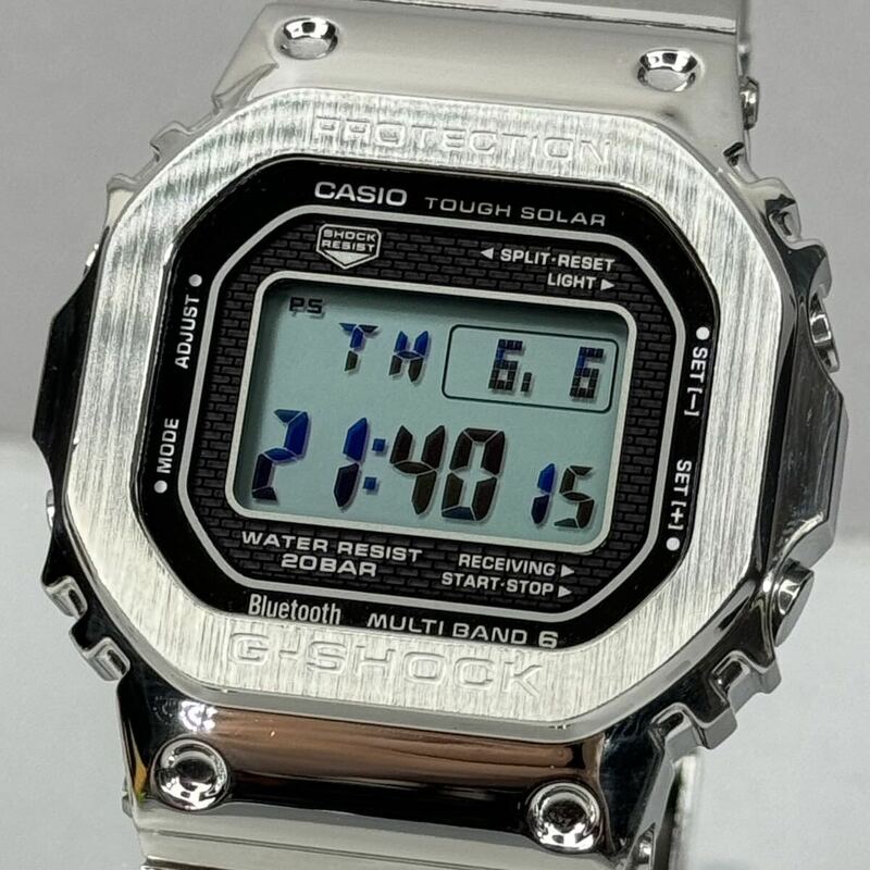 極美品 G-SHOCK GMW-B5000D-1JF タフソーラー 電波受信 電波ソーラー マルチバンド6 Bluetooth搭載 モバイルリンク メタルバンド シルバー