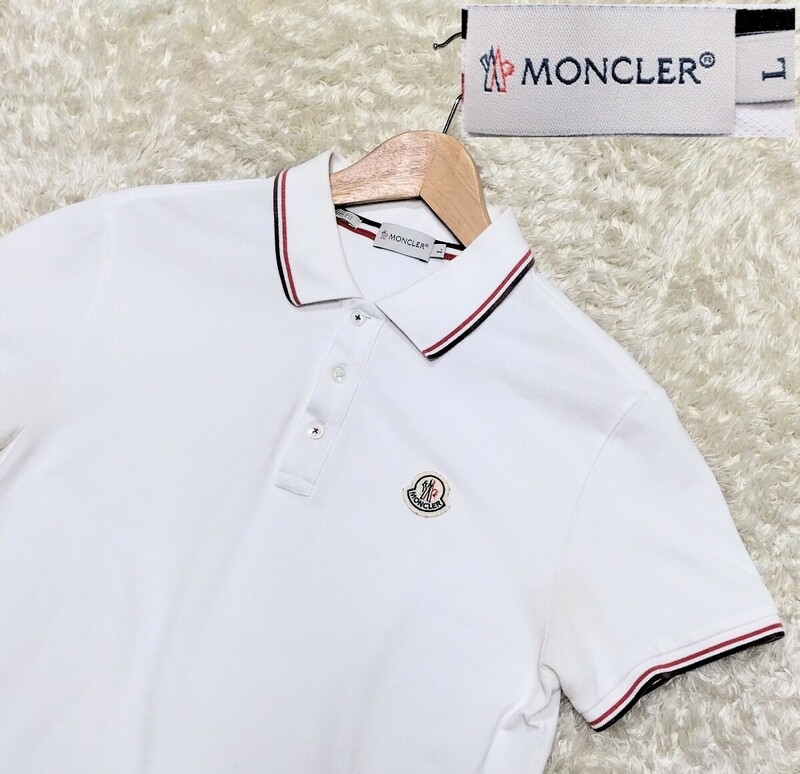 【使用感強▲】Lサイズ MONCLER 半袖鹿の子ポロシャツ/白◆モンクレール (5)