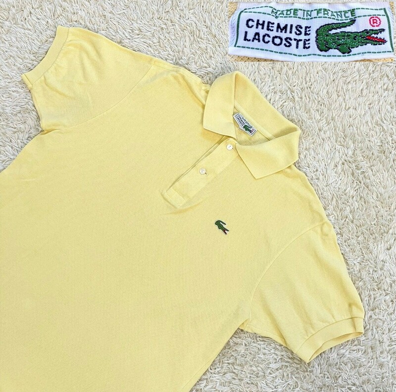 【70s中期★フランス製】サイズ5 CHEMISE LACOSTE 長袖ポロシャツ/黄◆フレンチラコステ (5)