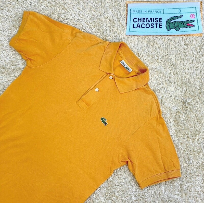 【70〜80s★DEVANLAY社フランス製】サイズ3 CHEMISE LACOSTE 長袖ポロシャツ/黄◆5191L☆フレンチラコステ (5)