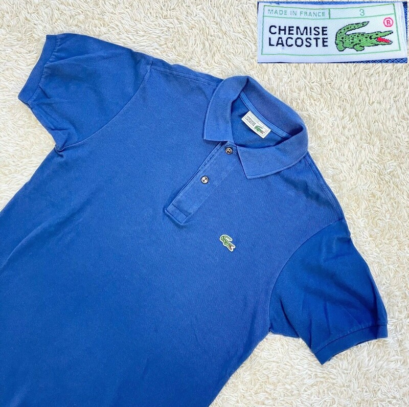 【70〜80s★DEVANLAY社フランス製】サイズ3 CHEMISE LACOSTE 長袖ポロシャツ/青◆5191L☆フレンチラコステ (5)