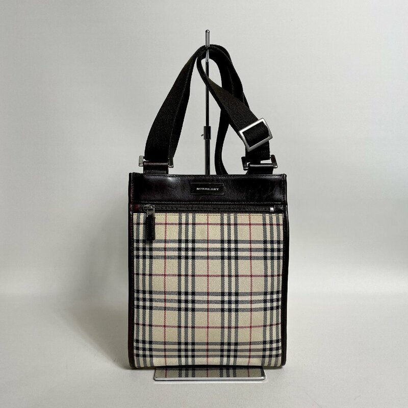 2405-34-1｜美品｜BURBERRY バーバリー ショルダーバッグ キャンバス レザー ダークブラウン ノバチェック