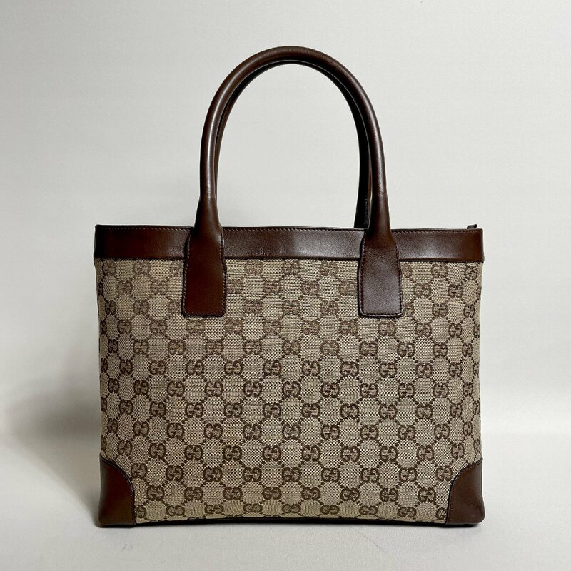 2405-86-1｜美品｜GUCCI グッチ GGキャンバス トートバッグ キャンバス レザー ダークブラウン