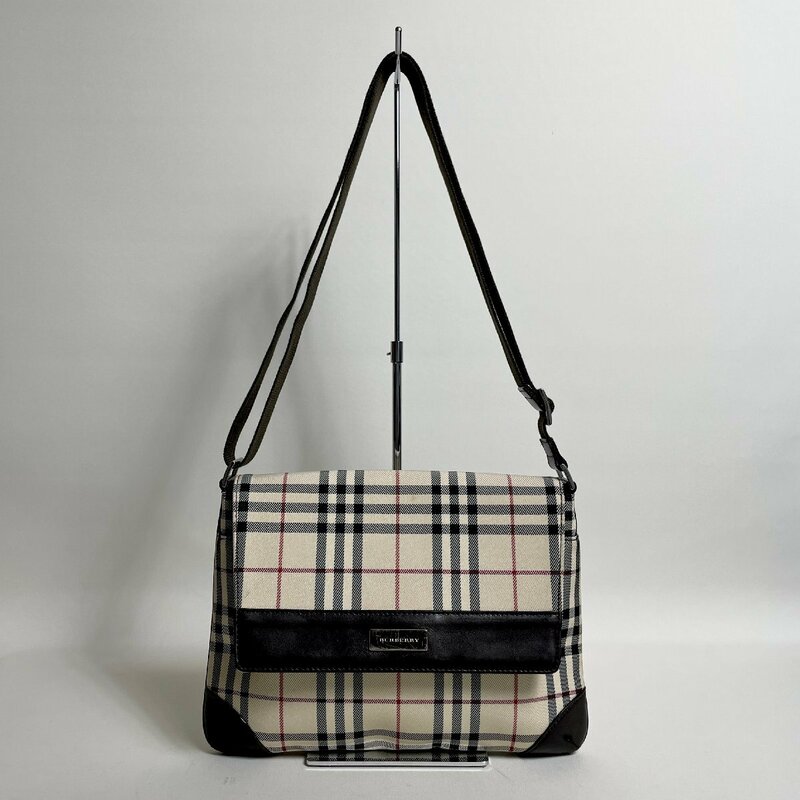 2405-157-1｜美品｜BURBERRY バーバリー ショルダーバッグ キャンバス レザー ダークブラウン ノバチェック