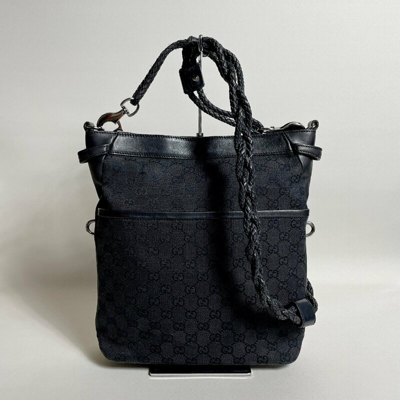 2406-5-1｜GUCCI グッチ GGキャンバス ショルダーバッグ キャンバス レザー ブラック