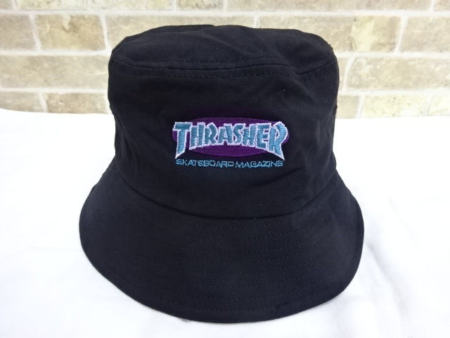 ●0616K THRASHER スラッシャー　バケットハット　帽子　ブラック系　サイズ58ｃｍ