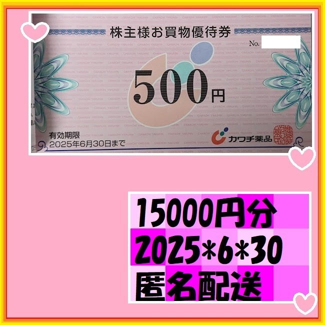 15000円分　カワチ薬品　株主優待券　25＊6＊30　優待で頂き新品未使用安心して御使用出来ます