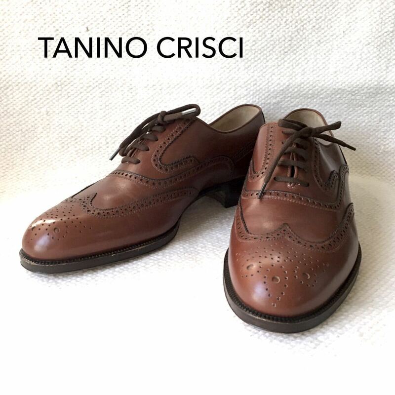未使用 TANINO CRISCI タニノクリスチー 内羽根 ビジネスシューズ ウイングチップ ブローグシューズ ブラウン 6.5 イタリア製 革靴 訳あり