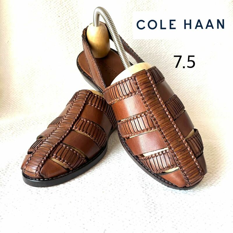 未使用 コールハーン COLE HAAN コールハーンリゾート レザー サンダル 7.5 メンズ 靴 本革 ブラウン 茶