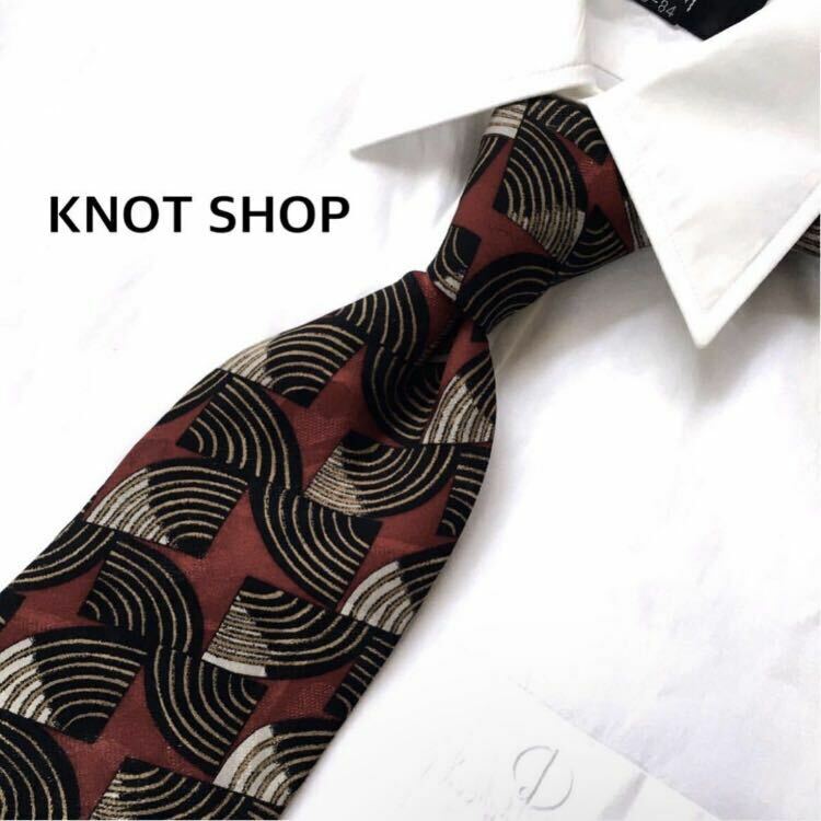 KNOT SHOP シルク 絹 100% ネクタイ メンズ 和柄 総柄 レア アメリカ製 USA製 赤 黒 ビジネス カジュアル フォーマル ヴィンテージ