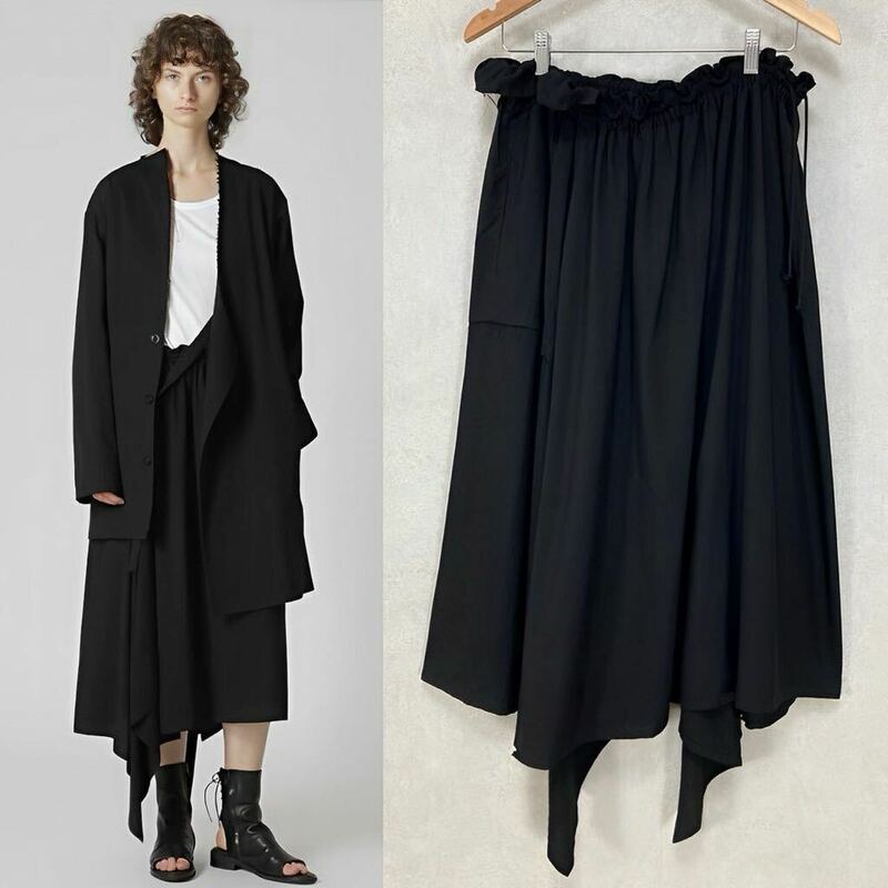 Y's BROAD RIGHT DROP ASSYMMETRY SKIRT 2