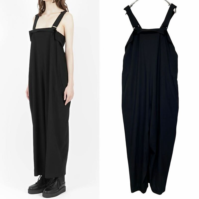 Y's 22SS RAYON BROAD JUMPSUIT 黒1
