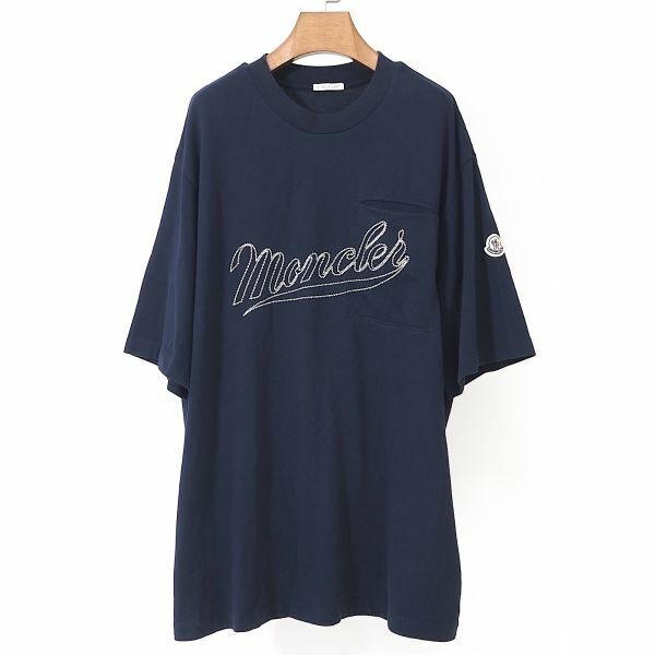 4-YE039【美品】モンクレール MONCLER 23SS ロゴ刺繍 Tシャツ カットソー ネイビー XXL メンズ