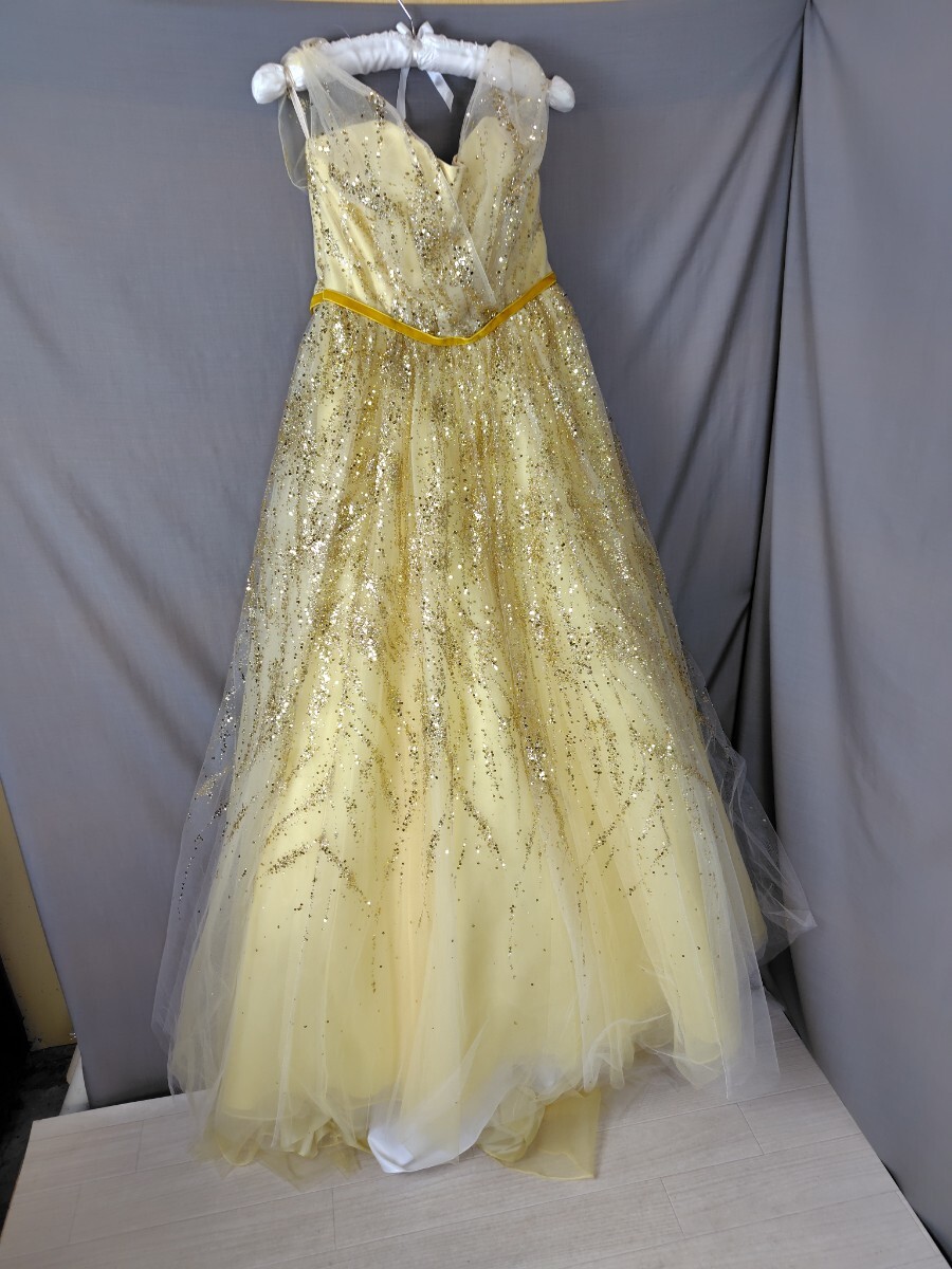 AI138】 カラードレス ウエディングドレス ブライダル 結婚式 ドレス スパンコール 演奏会 記念撮影 前撮り クリーム色 9-11号
