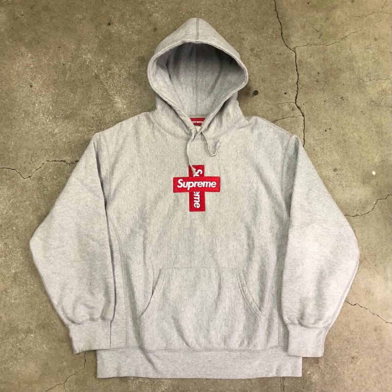 美品 20aw Supreme Cross Box Logo Hooded Sweatshirt Grey L シュプリーム クロスボックスロゴ パーカー グレー