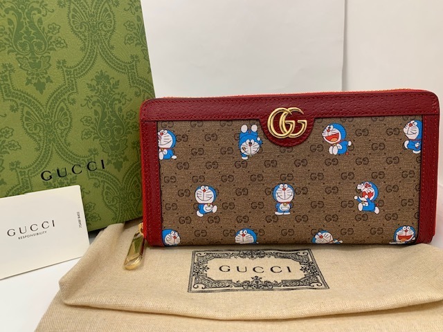 ☆1円スタート☆ 【未使用】　GUCCI グッチ ドラえもん コラボ GGスプリーム ジッピーウォレット 長財布 ラウンドファスナー ◆25083