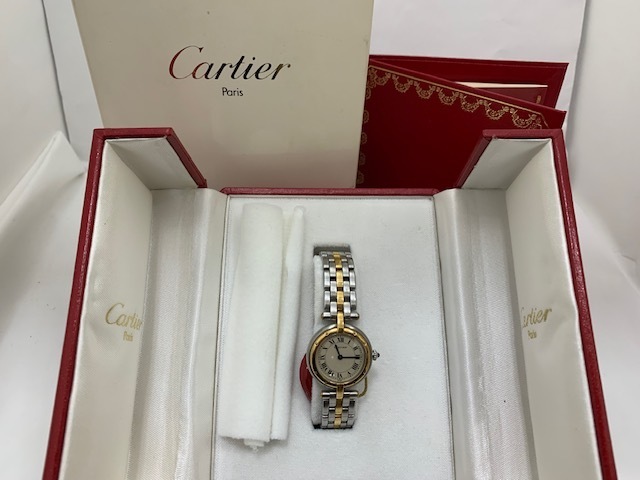 ☆1円スタート☆ カルティエ Cartier パンテールヴァンドーム クオーツ アイボリー 文字盤 2針式 レディース 腕時計 ◆25583