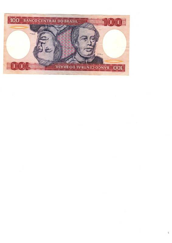 ブラジル旧紙幣 100クルゼイロ　BANCO CENTRAL DO BRASIL