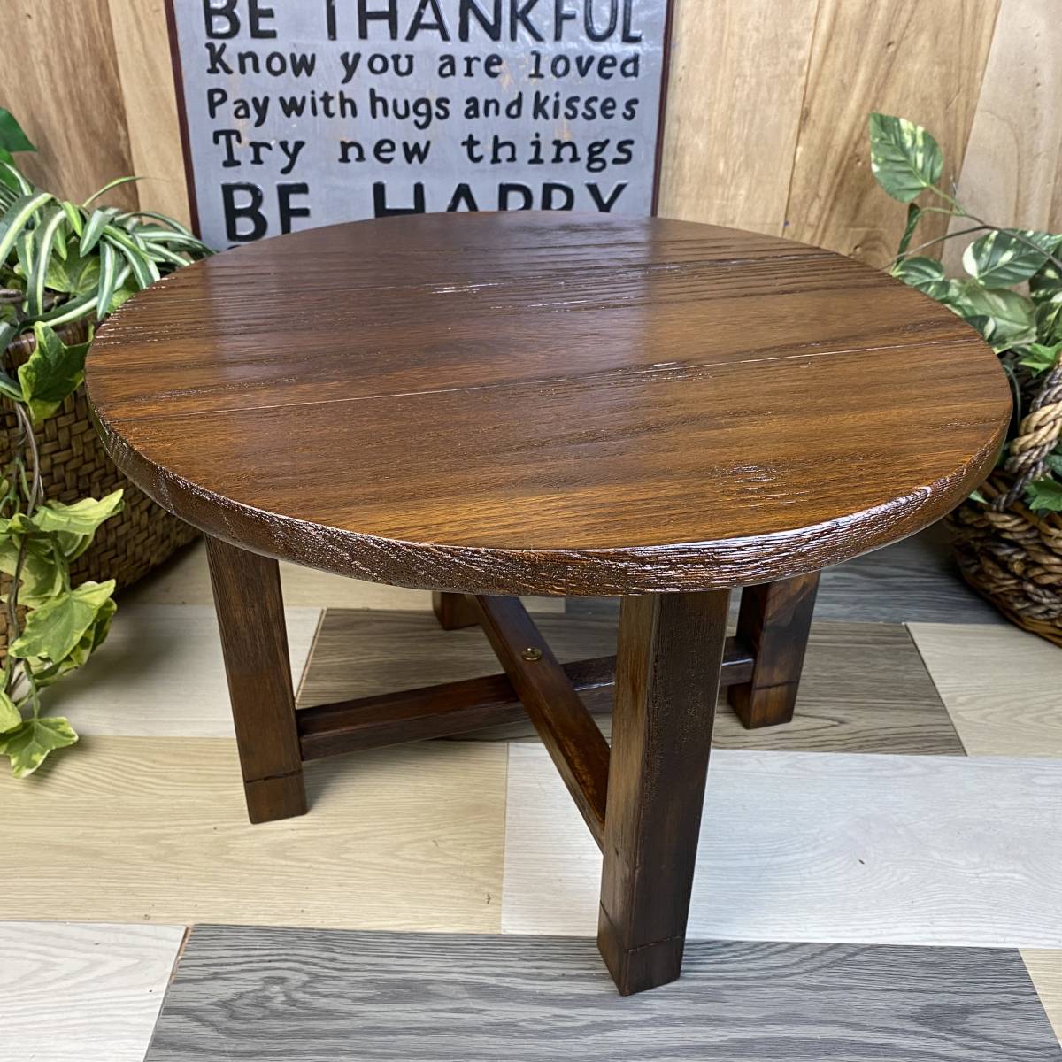 送料無料、天然木桐無垢、ナチュラルウッド折りたたみちゃぶ台S(直径45㎝)、折りたたみ式ティーテーブルミニサイズ木製花台置き台、座卓