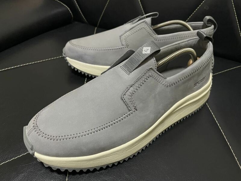 未使用 保管品 SPERRY スペリー 9M≒27cm STS24574 レザーシューズ レザースニーカー スリッポン 波打ちステッチ メンズ グレー 