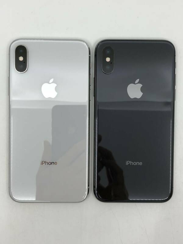 1円～ Apple iPhone X 64GB　MQAY2J/A Silver シルバー　MQAX2J/A Space Gray スペースグレイ　Simフリー 中古本体 ２台セット