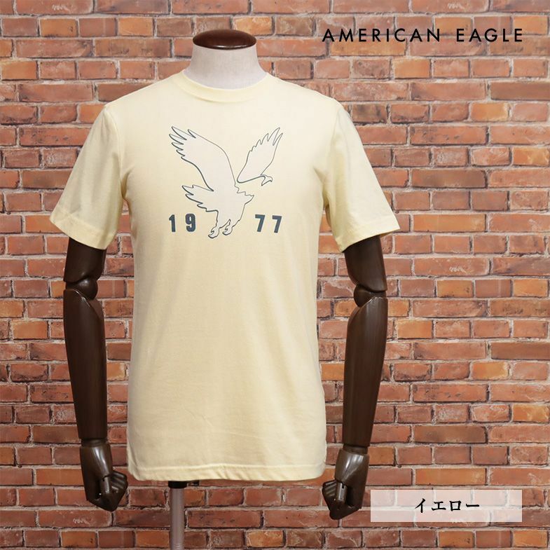 AMERICAN EAGLE/Sサイズ/快適Tシャツ 0181-2862 イーグル プリント クルーネック 半袖 丸首 新品/黄色/イエロー/ih144/