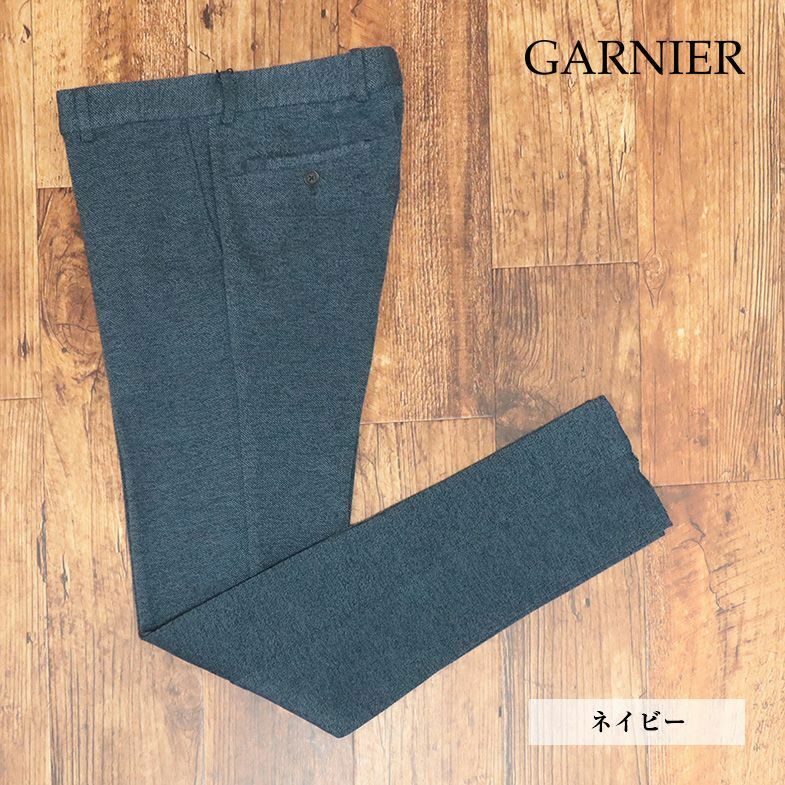 春夏/GARNIER/Mサイズ/スラックス パンツ ジャージー 伸縮性 メランジ ノータック きれいめ 美脚 新品/紺/ネイビー/ig128/