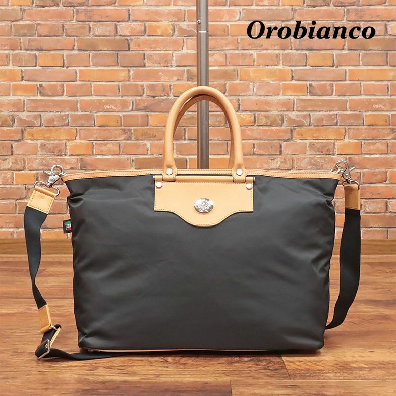 Orobianco/トート バッグ VILLENOIR-OB-B 撥水 軽量リモンタ社ナイロン レザー イタリア製 2WAYカバン 定番 新品/黒/ブラック/ie213/