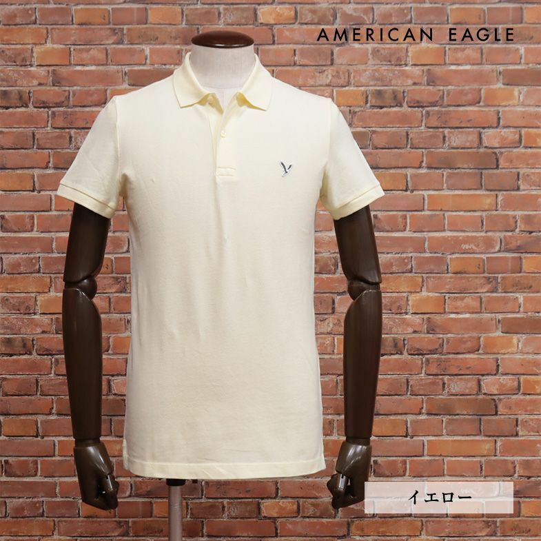 春夏/AMERICAN EAGLE/Mサイズ/ポロシャツ 1165-9146 清涼カノコ ワッペン 定番 ベーシック 半袖 新品/黄色/イエロー/ih139/