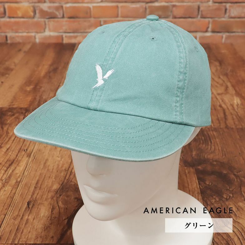 AMERICAN EAGLE/フリーサイズ/ベースボール キャップ 0221-7150 ウォッシュ加工 ロゴ刺繍 帽子 ストリート 新品/緑/グリーン/ih220/