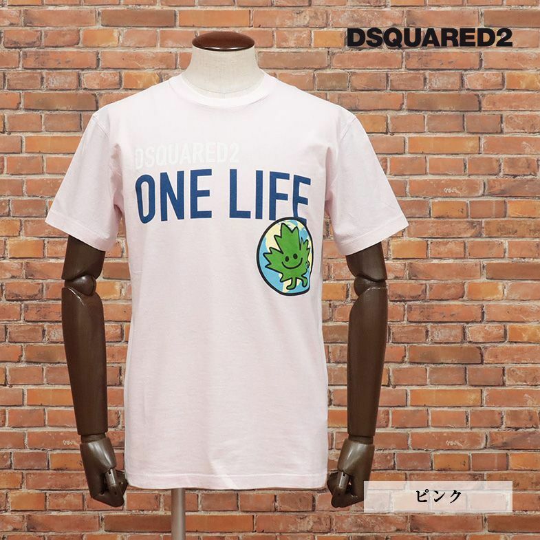 DSQUARED2/XLサイズ/イタリー製Tシャツ S78GD0056 快適ジャージー ロゴ プリント SDGS クルーネック 半袖 新品/ピンク/id203/