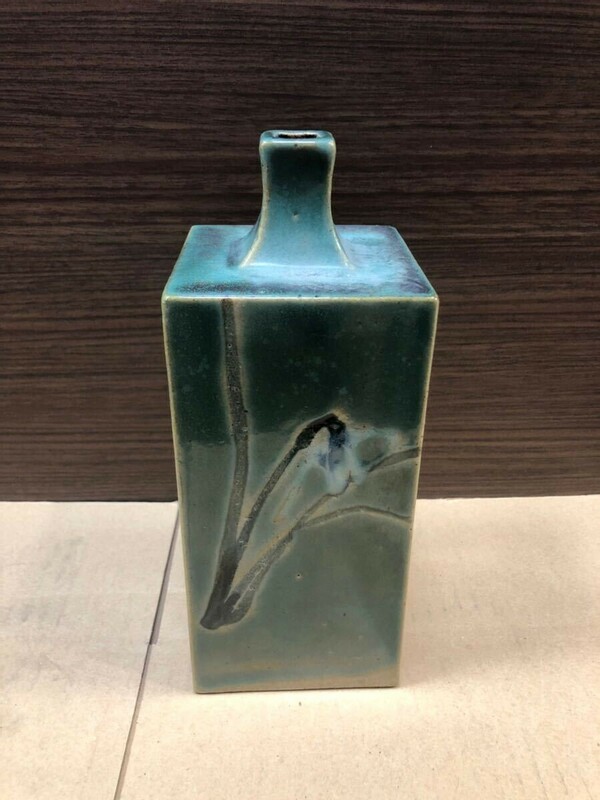 HG428 送料無料　角瓶 花瓶　花器　釉 陶芸　朝堂