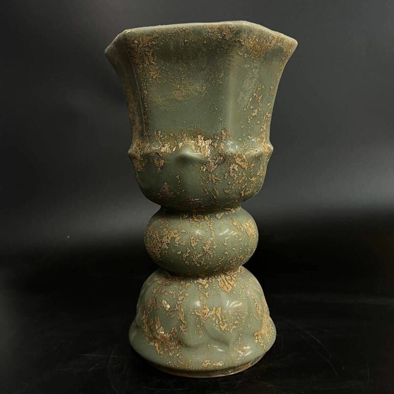 中国 古玩 龍泉窯 青磁 花瓶 高さ24.5cm