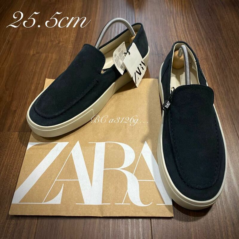 新品 ZARA LEATHER SLIP ON 25.5cm 39 GRAY メンズ ザラ 本革 スリッポン スニーカー シューズ やや厚底 タグ付き