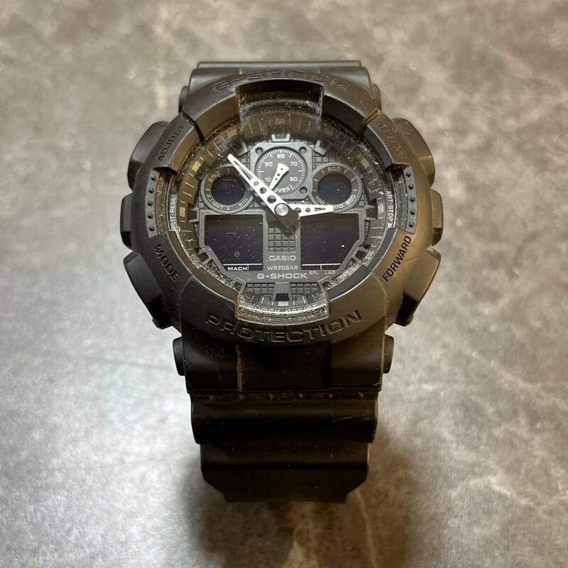 ☆CASIO カシオ 腕時計 G-SHOCK PROTECTION GA-100 steel Black ウォッチ クォーツ フリーサイズ(中古品/現状品/保管品)☆